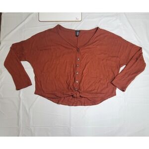 Womens Rue 21 long sleeve knot‎ tie blouse in burnt orange, size Large (L)